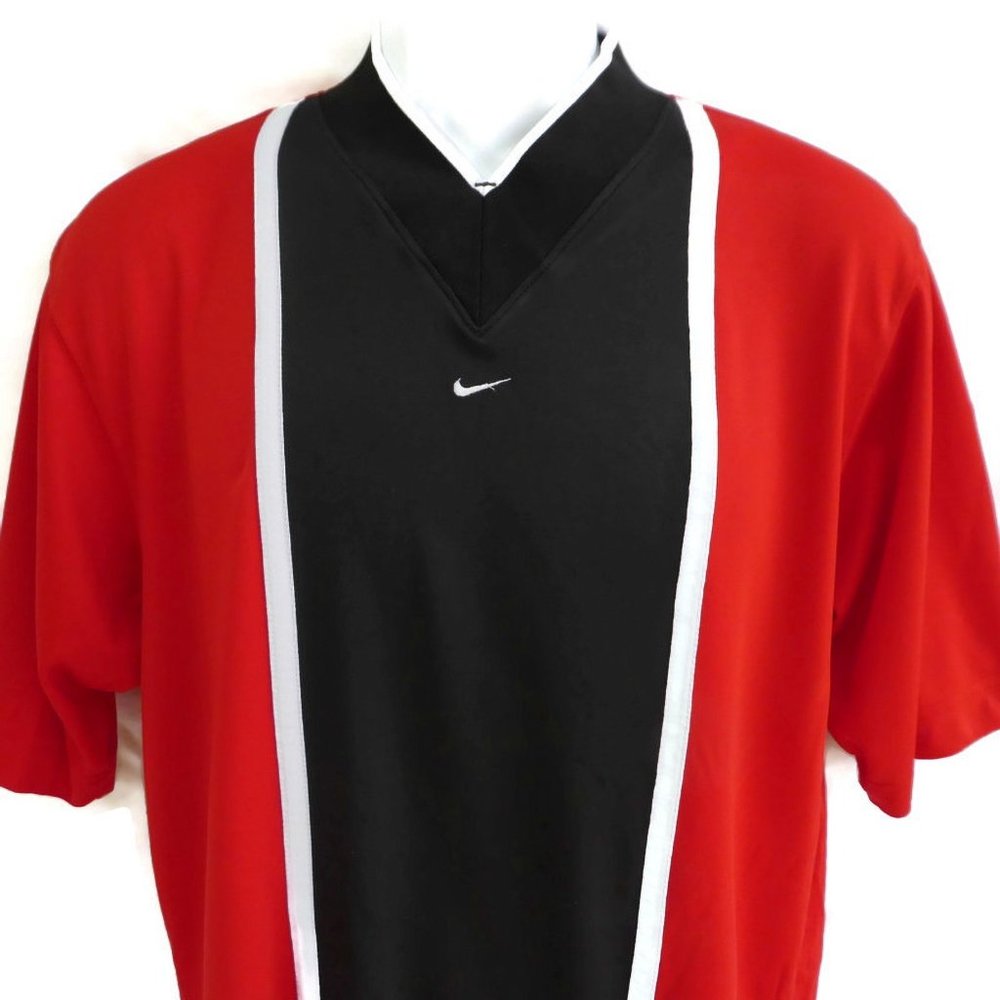 Nike Jersey V Knit Red Black White Center Swoosh Fit 55 M